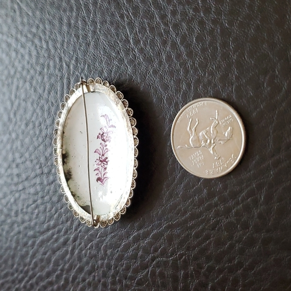 VTG sterling & ceramic brooch